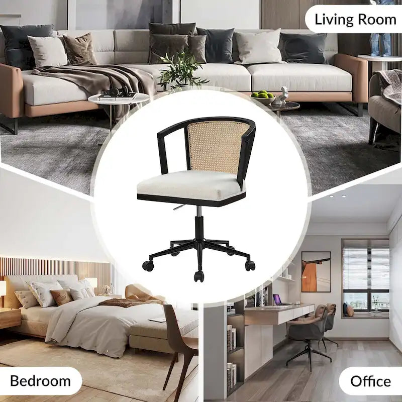 Chaise de bureau moderne pivotante en rotin avec réglage en hauteur