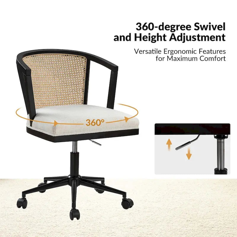 Chaise de bureau moderne pivotante en rotin avec réglage en hauteur