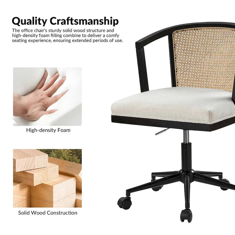 Chaise de bureau moderne pivotante en rotin avec réglage en hauteur
