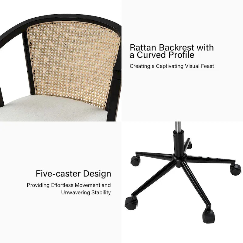 Chaise de bureau moderne pivotante en rotin avec réglage en hauteur