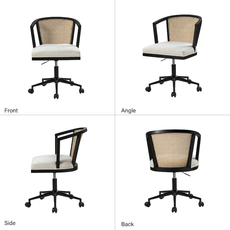 Chaise de bureau moderne pivotante en rotin avec réglage en hauteur