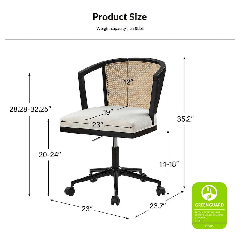 Chaise de bureau moderne pivotante en rotin avec réglage en hauteur