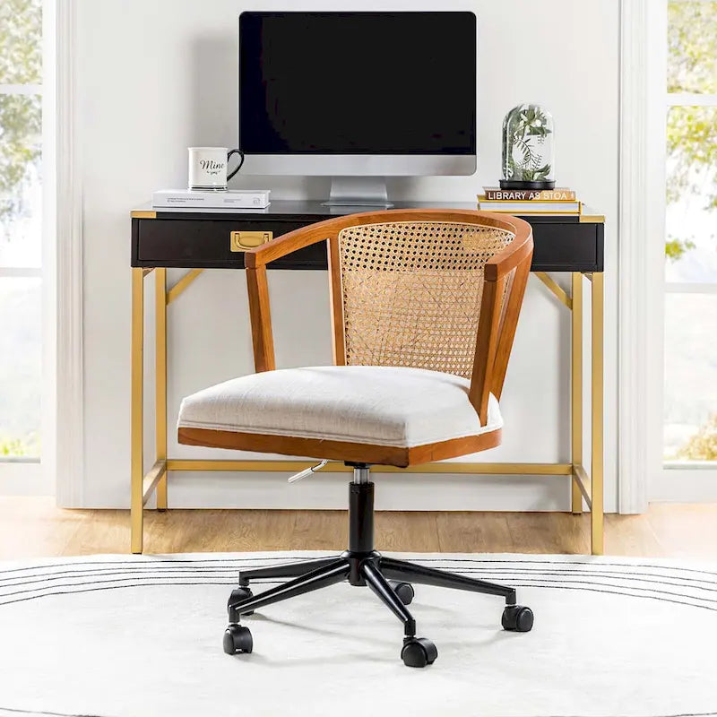 Chaise de bureau moderne pivotante en rotin avec réglage en hauteur