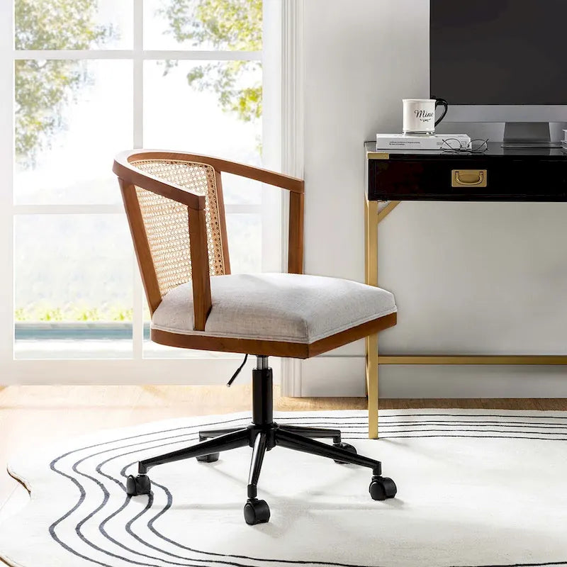 Chaise de bureau moderne pivotante en rotin avec réglage en hauteur