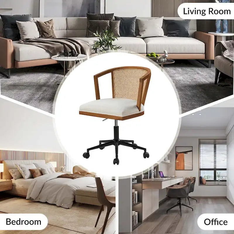 Chaise de bureau moderne pivotante en rotin avec réglage en hauteur