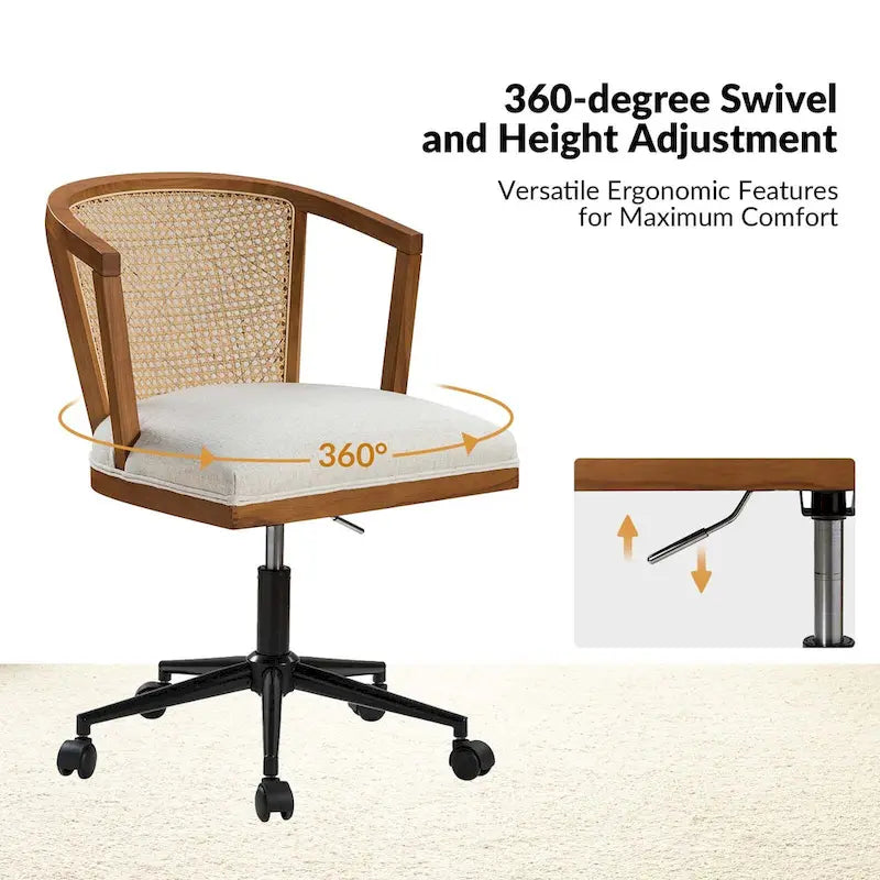 Chaise de bureau moderne pivotante en rotin avec réglage en hauteur