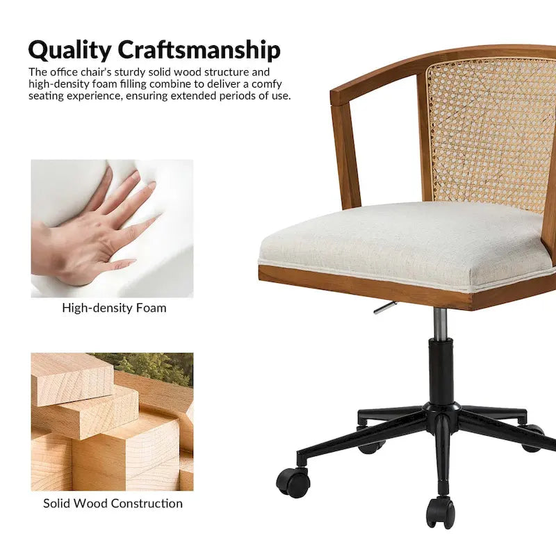 Chaise de bureau moderne pivotante en rotin avec réglage en hauteur