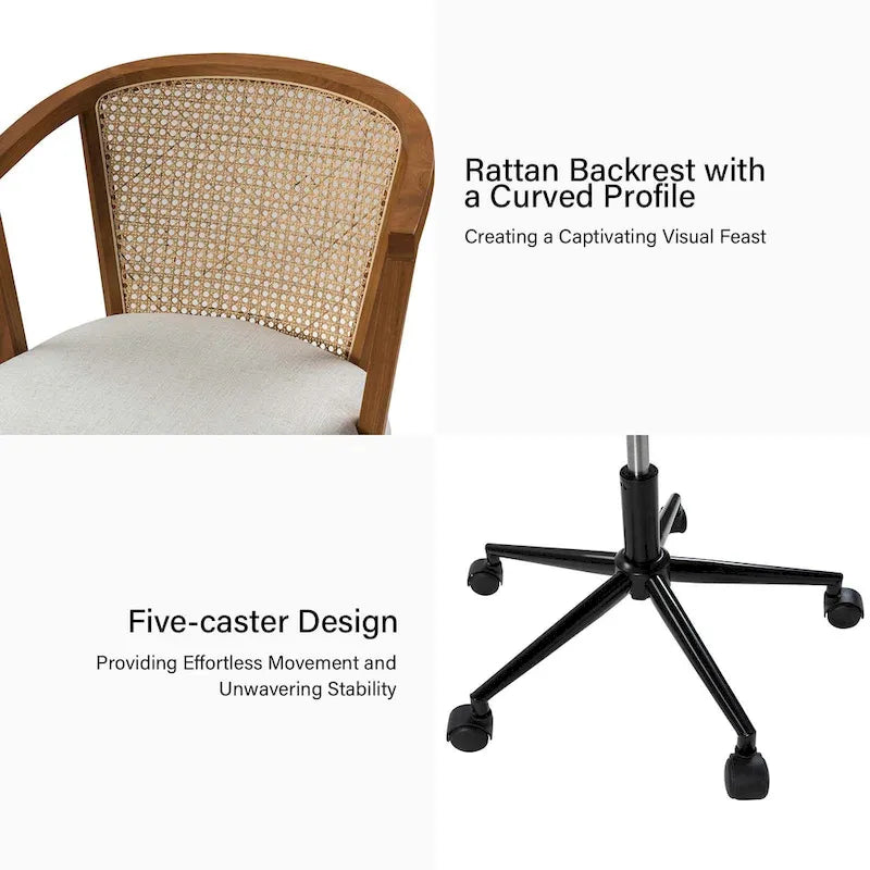 Chaise de bureau moderne pivotante en rotin avec réglage en hauteur