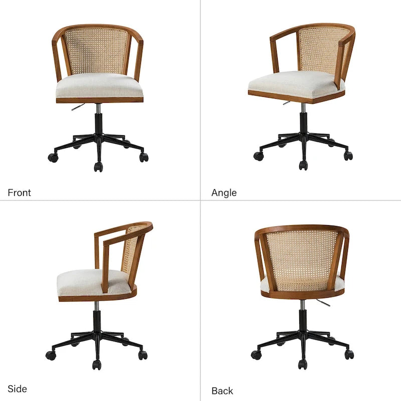 Chaise de bureau moderne pivotante en rotin avec réglage en hauteur