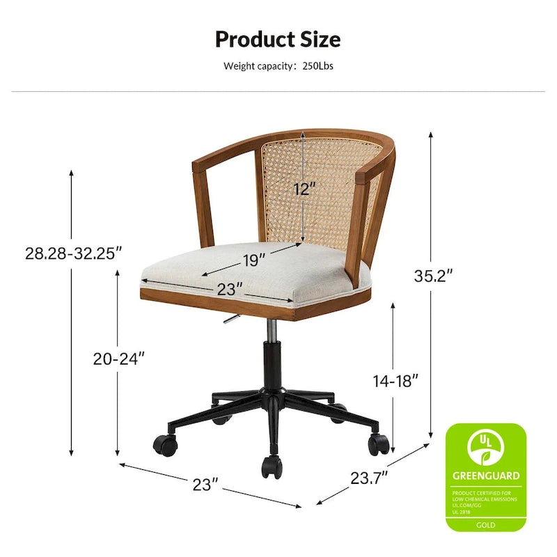 Chaise de bureau moderne pivotante en rotin avec réglage en hauteur