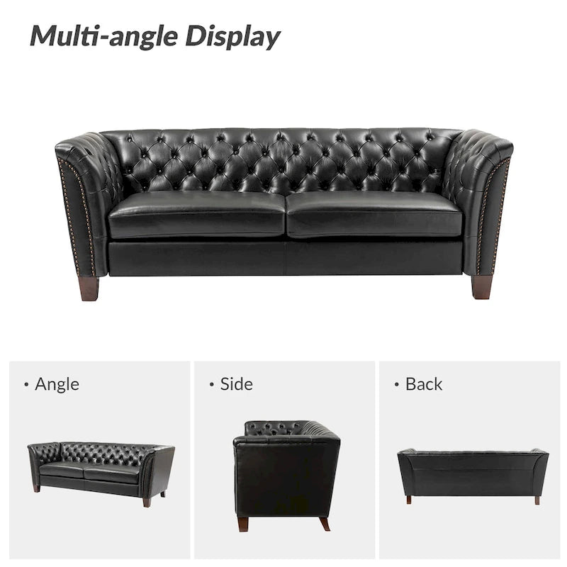 Canapé capitonné en cuir véritable de 209,5 cm pour salon
