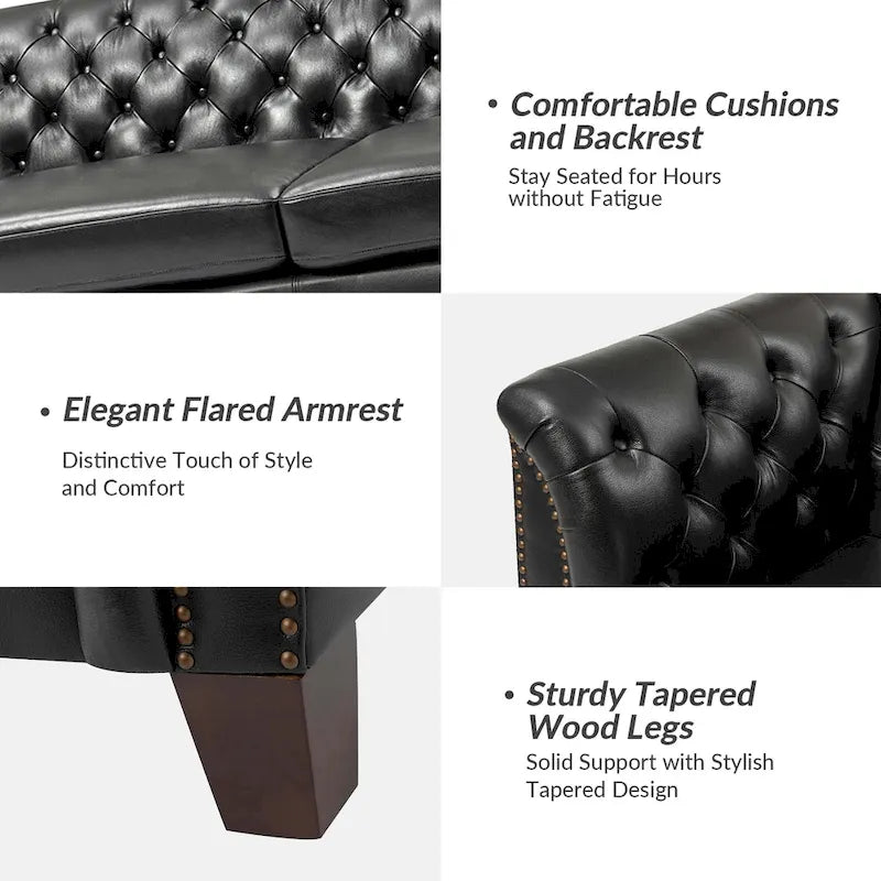 Canapé capitonné en cuir véritable de 209,5 cm pour salon
