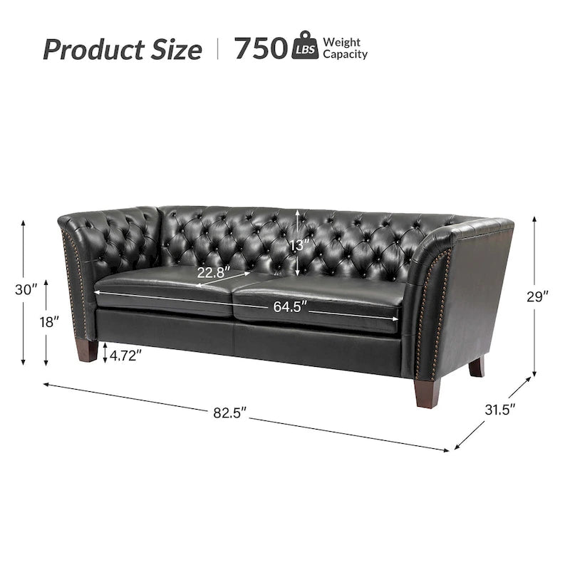 Canapé capitonné en cuir véritable de 209,5 cm pour salon