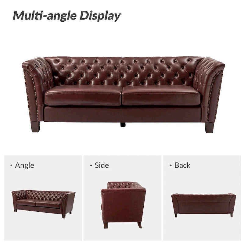 Canapé capitonné en cuir véritable de 209,5 cm pour salon