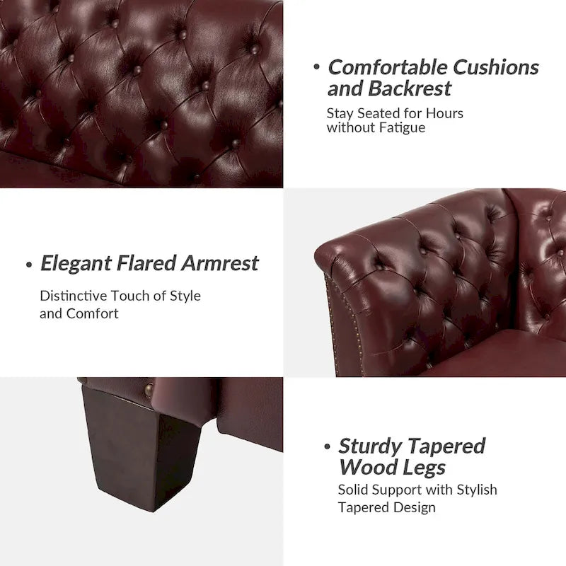 Canapé capitonné en cuir véritable de 209,5 cm pour salon