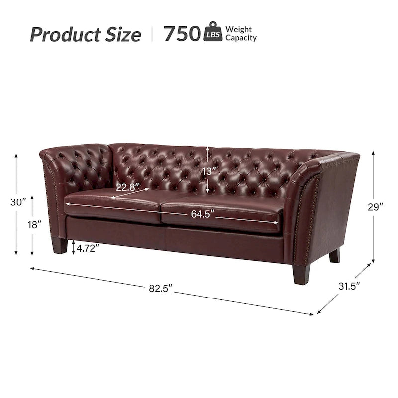 Canapé capitonné en cuir véritable de 209,5 cm pour salon