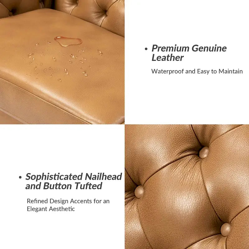 Canapé capitonné en cuir véritable de 209,5 cm pour salon