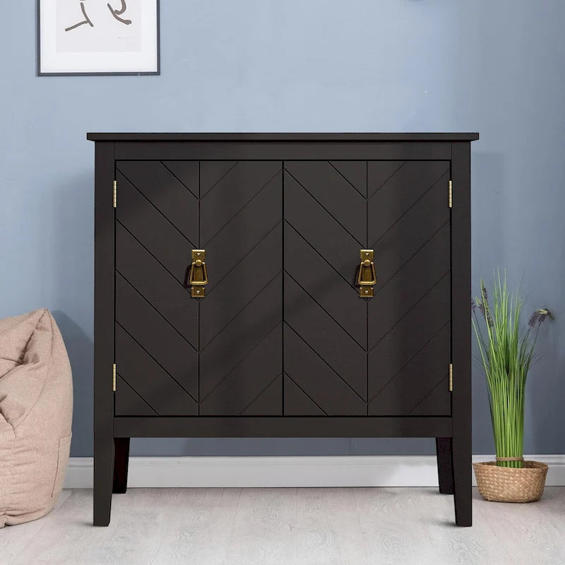 Meuble de rangement en bois avec poignées en laiton antique