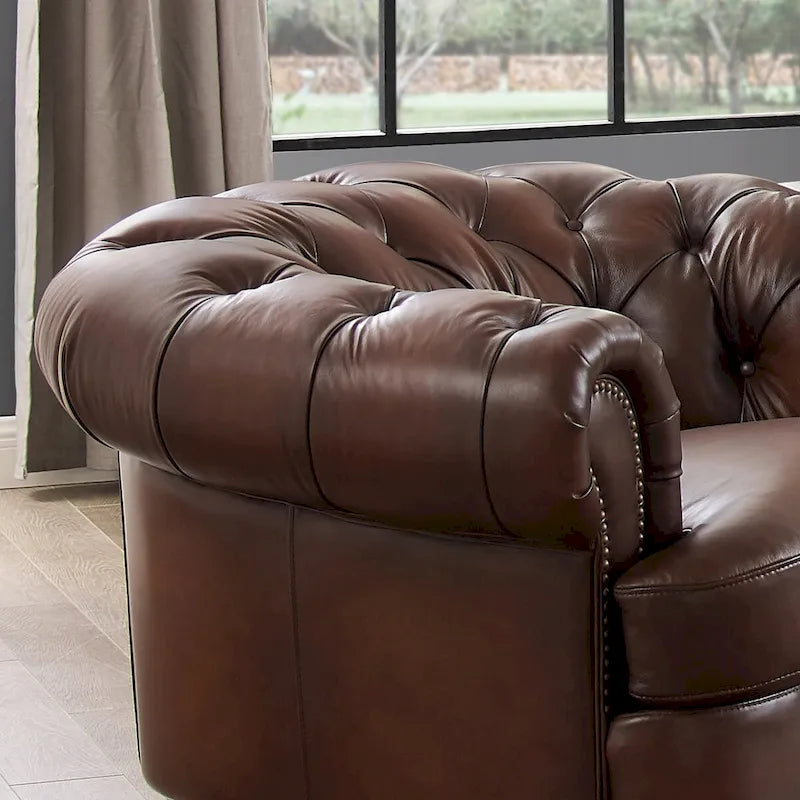 Fauteuil Chesterfield en cuir pleine fleur