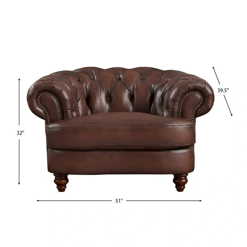 Fauteuil Chesterfield en cuir pleine fleur
