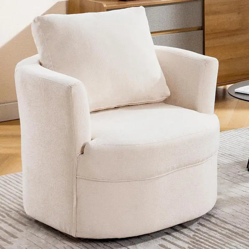 Fauteuil cabriolet pivotant avec accoudoirs ronds et oreiller lombaire