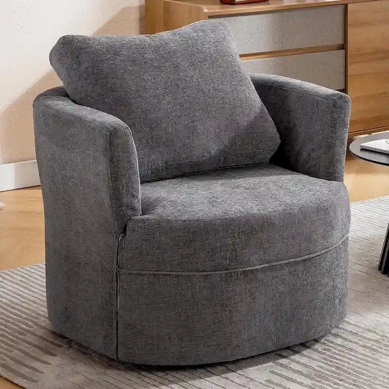 Fauteuil cabriolet pivotant avec accoudoirs ronds et oreiller lombaire