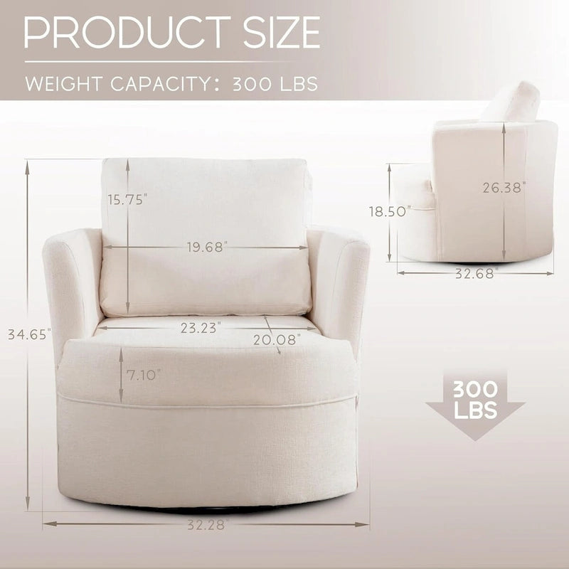 Fauteuil cabriolet pivotant avec accoudoirs ronds et oreiller lombaire