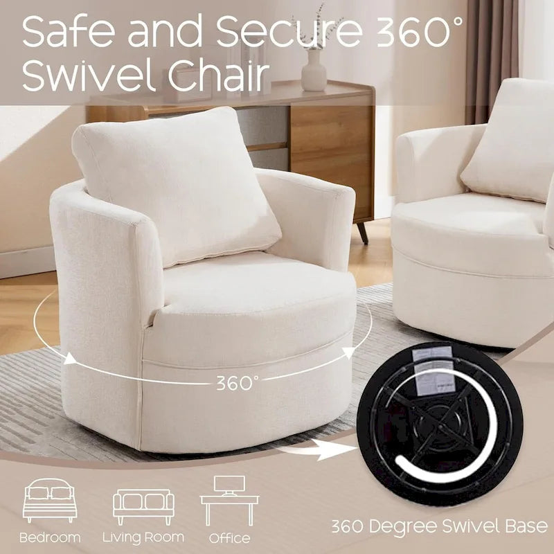 Fauteuil cabriolet pivotant avec accoudoirs ronds et oreiller lombaire