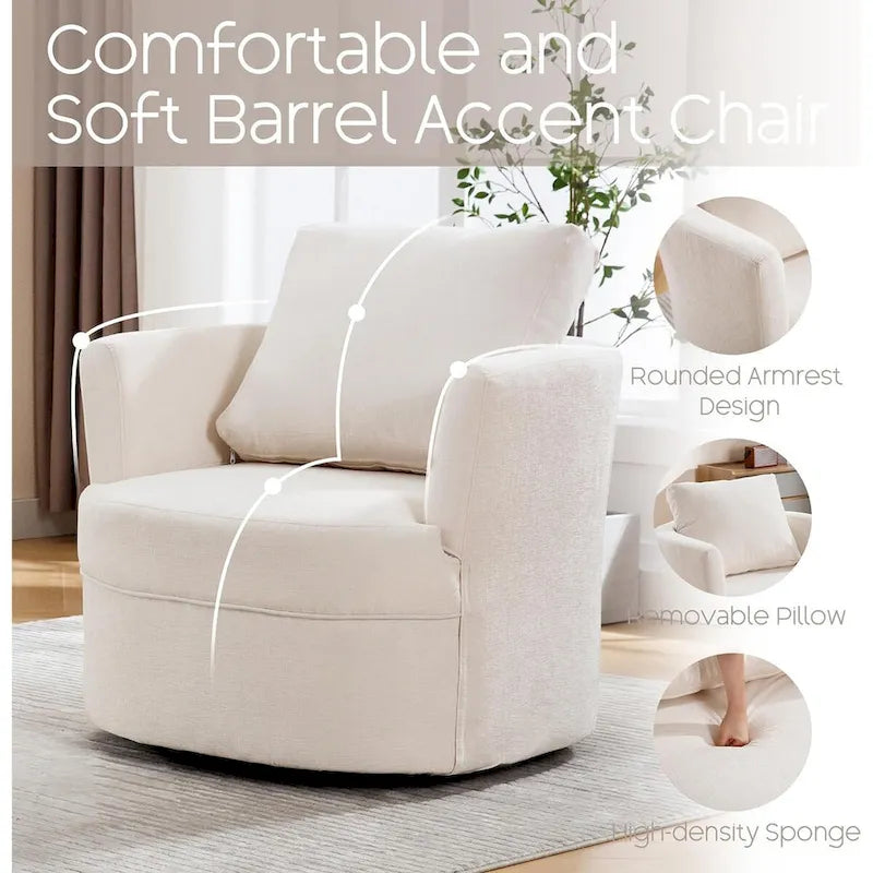 Fauteuil cabriolet pivotant avec accoudoirs ronds et oreiller lombaire