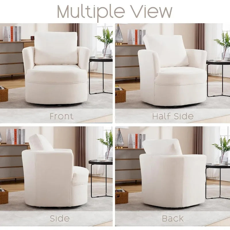 Fauteuil cabriolet pivotant avec accoudoirs ronds et oreiller lombaire