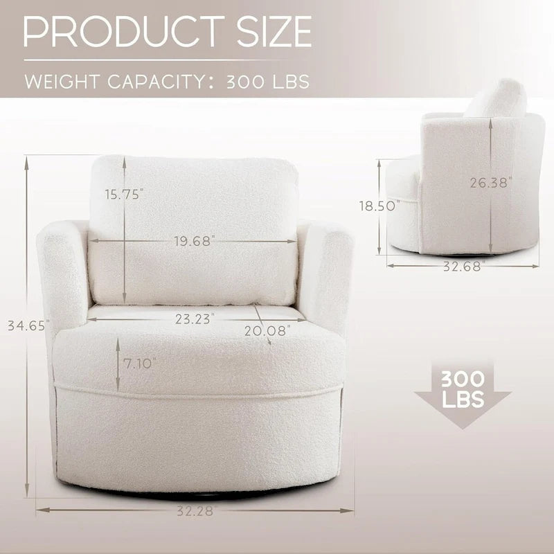 Fauteuil cabriolet pivotant avec accoudoirs ronds et oreiller lombaire