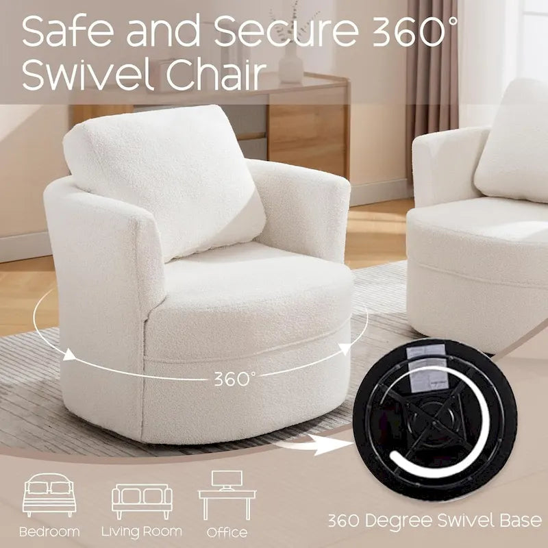 Fauteuil cabriolet pivotant avec accoudoirs ronds et oreiller lombaire