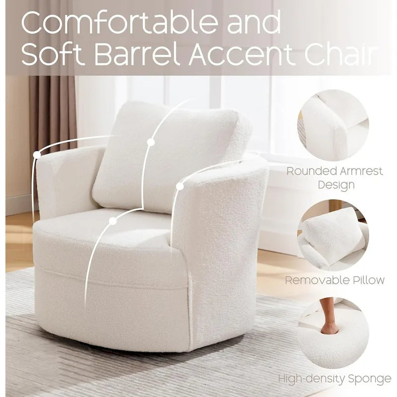 Fauteuil cabriolet pivotant avec accoudoirs ronds et oreiller lombaire