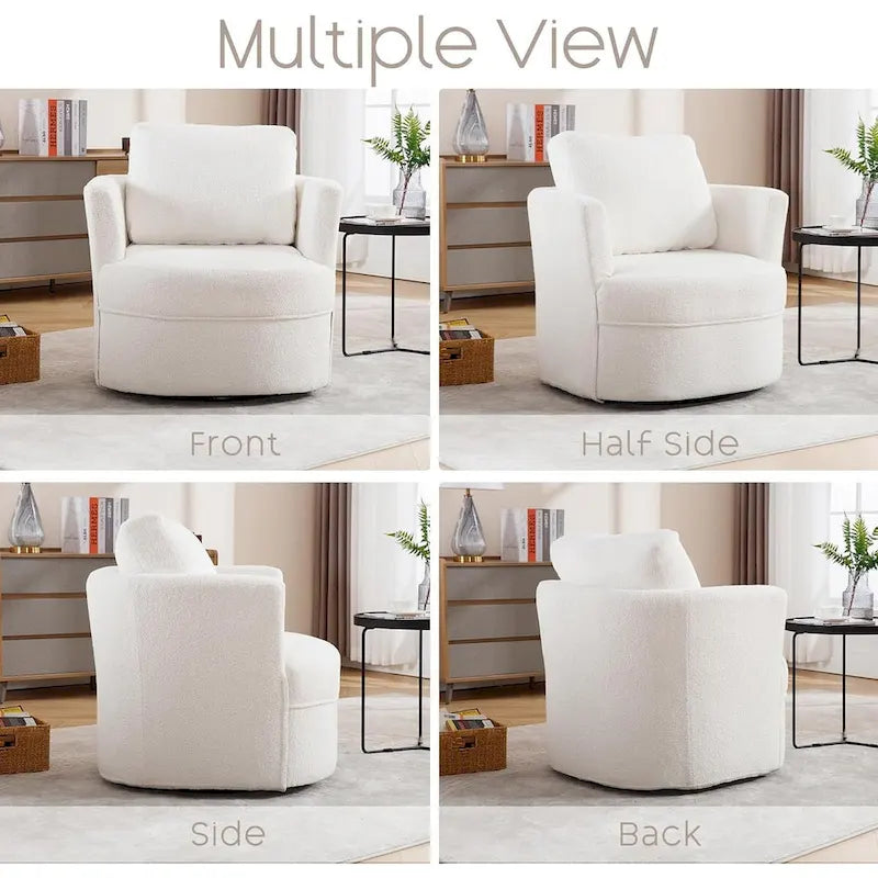 Fauteuil cabriolet pivotant avec accoudoirs ronds et oreiller lombaire