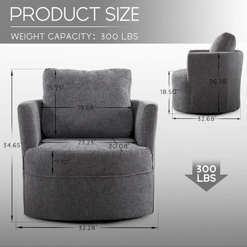 Fauteuil cabriolet pivotant avec accoudoirs ronds et oreiller lombaire