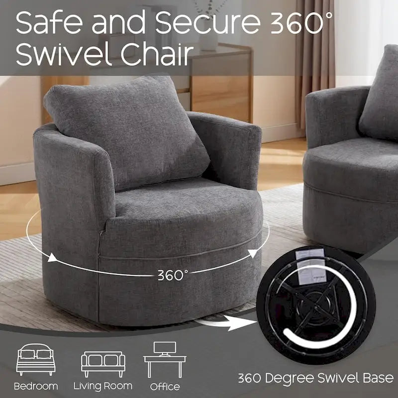 Fauteuil cabriolet pivotant avec accoudoirs ronds et oreiller lombaire