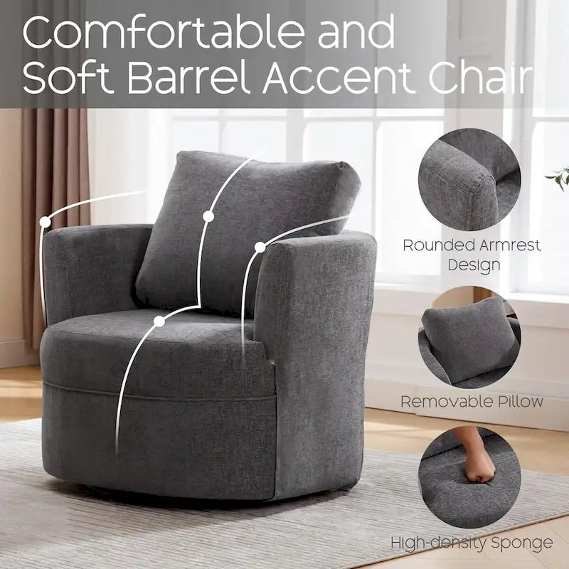 Fauteuil cabriolet pivotant avec accoudoirs ronds et oreiller lombaire