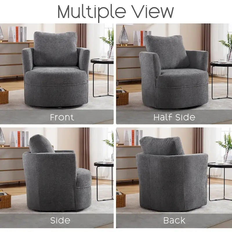 Fauteuil cabriolet pivotant avec accoudoirs ronds et oreiller lombaire