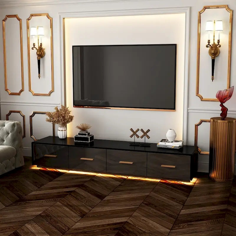 Console TV flottante murale de 70,9" avec portes à ouverture par poussée