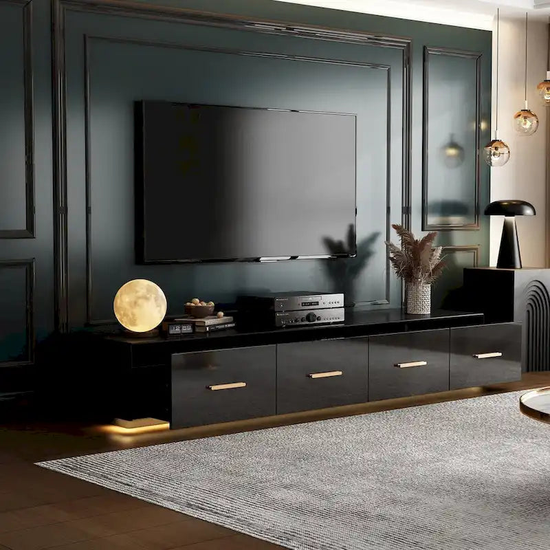 Console TV flottante murale de 70,9" avec portes à ouverture par poussée