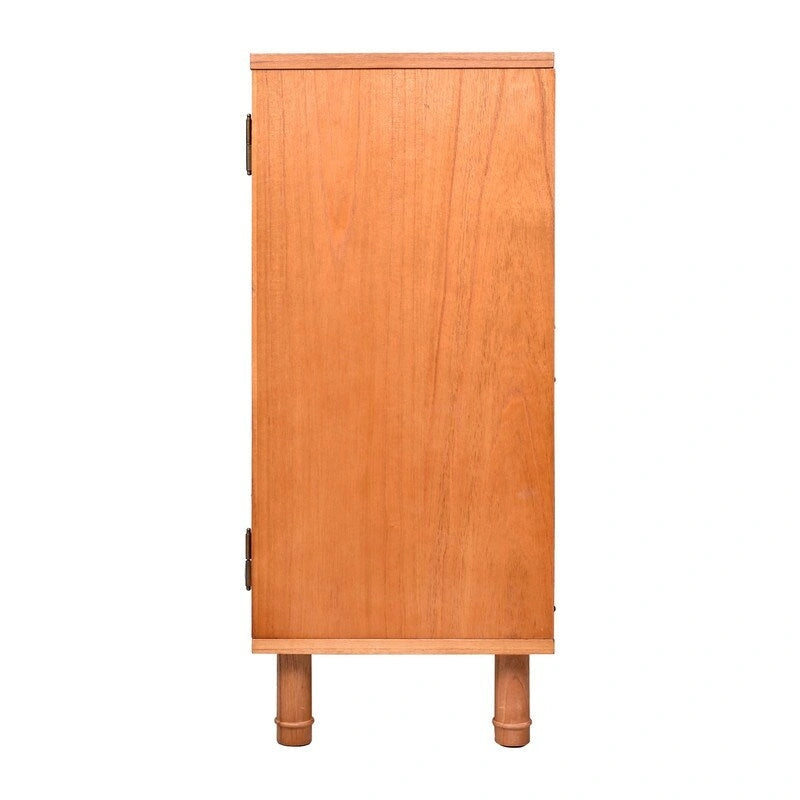 Meuble de rangement 3 portes en rotin et bois blond clair