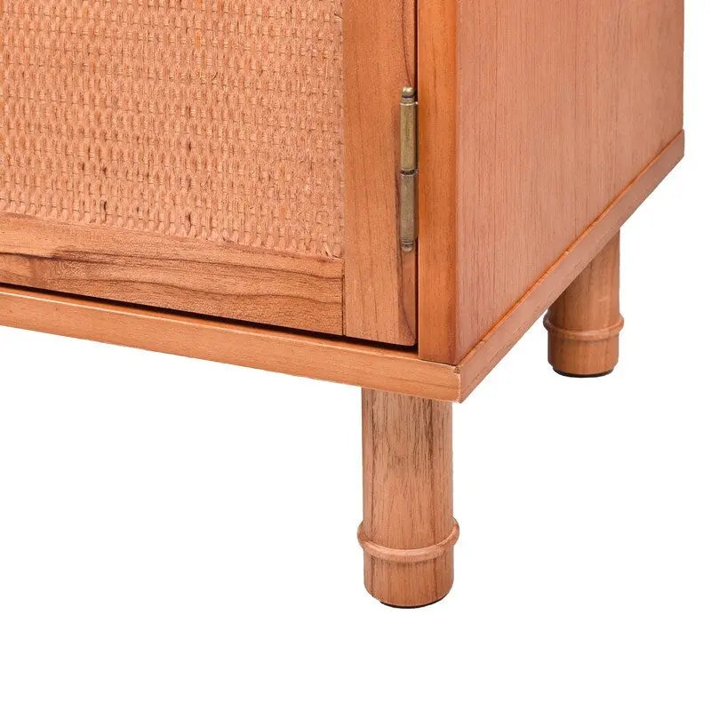 Meuble de rangement 3 portes en rotin et bois blond clair