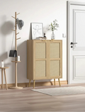 16 Pairs Rattan Shoe Storage Cabinet Freestanding Shoe Rack Organizer for Entryway